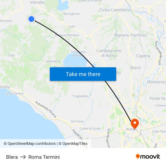 Blera to Roma Termini map