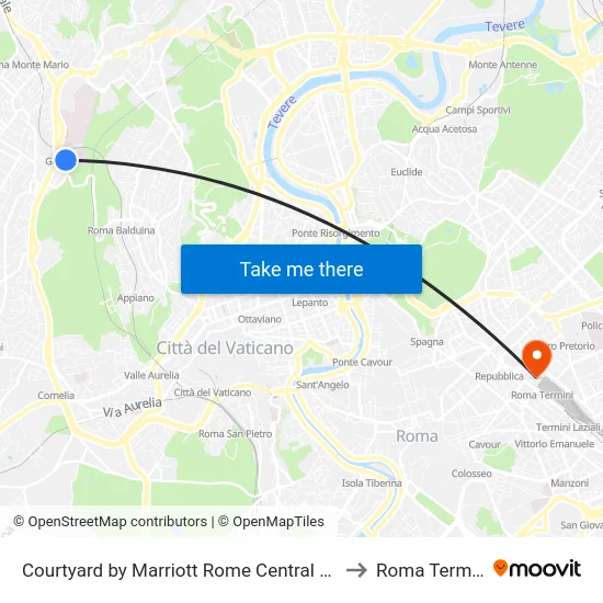 Courtyard by Marriott Rome Central Park to Roma Termini map