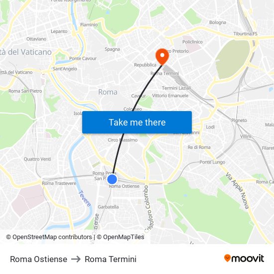 Roma Ostiense to Roma Termini map