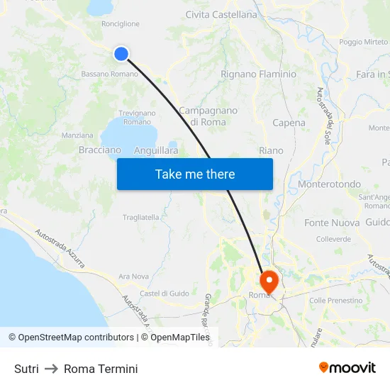 Sutri to Roma Termini map