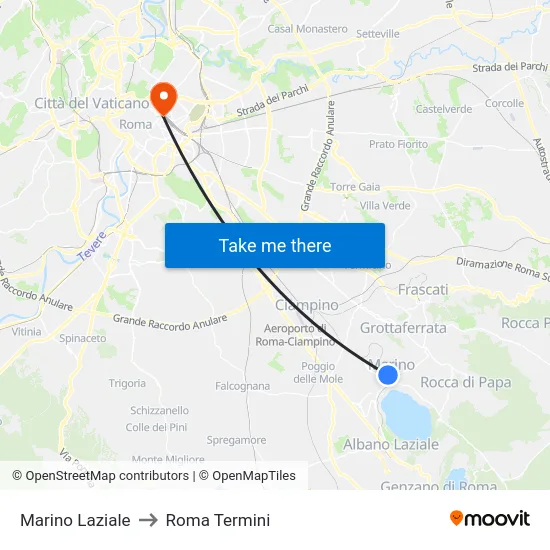 Marino Laziale to Roma Termini map