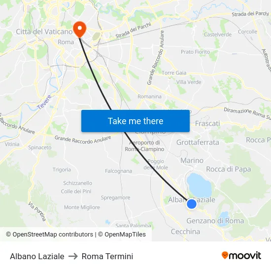 Albano Laziale to Roma Termini map