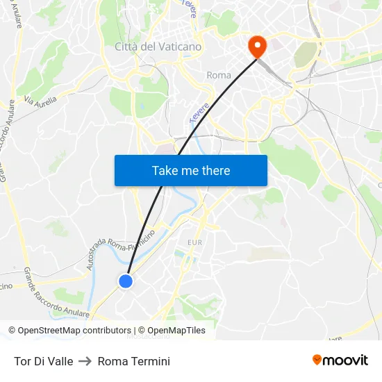 Tor Di Valle to Roma Termini map