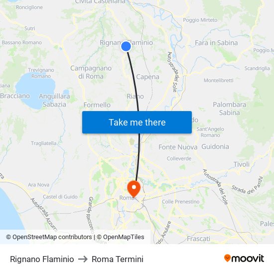 Rignano Flaminio to Roma Termini map