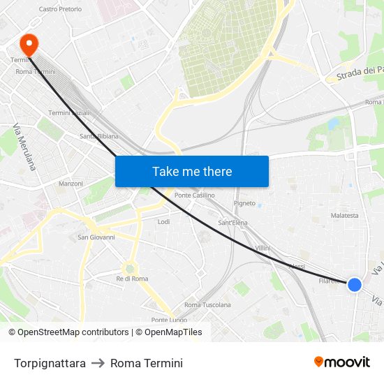 Torpignattara to Roma Termini map