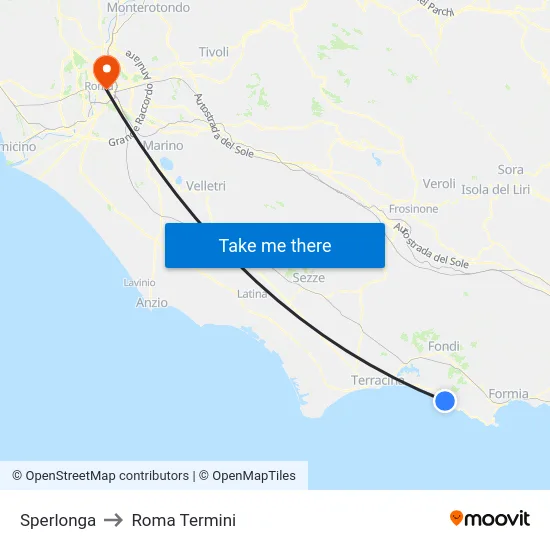 Sperlonga to Roma Termini map