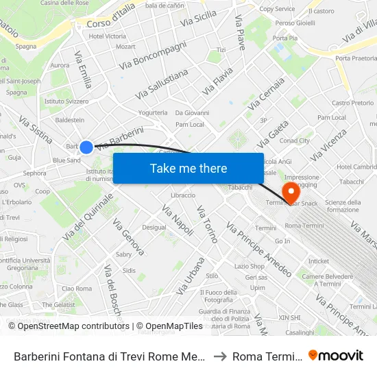 Barberini Fontana di Trevi Rome Metro to Roma Termini map