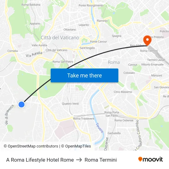 A Roma Lifestyle Hotel Rome to Roma Termini map