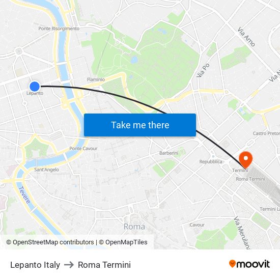 Lepanto Italy to Roma Termini map