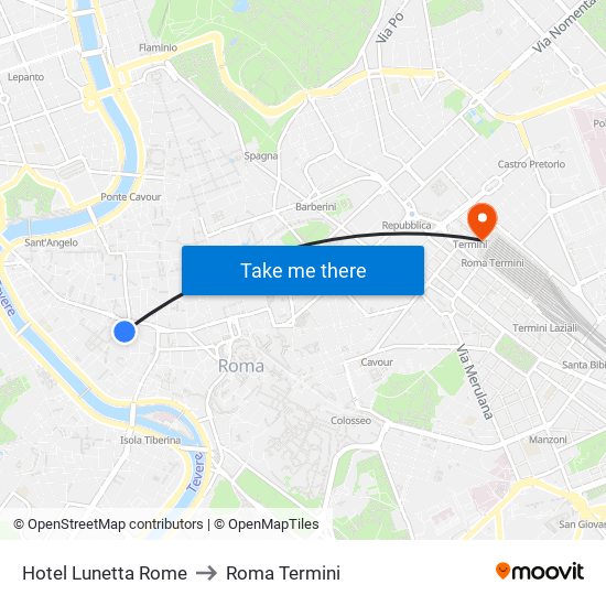 Hotel Lunetta Rome to Roma Termini map