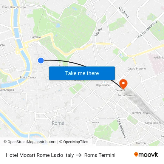 Hotel Mozart Rome Lazio Italy to Roma Termini map