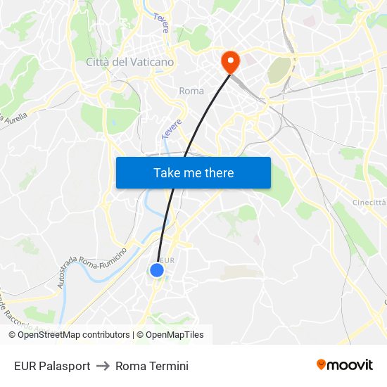 EUR Palasport to Roma Termini map