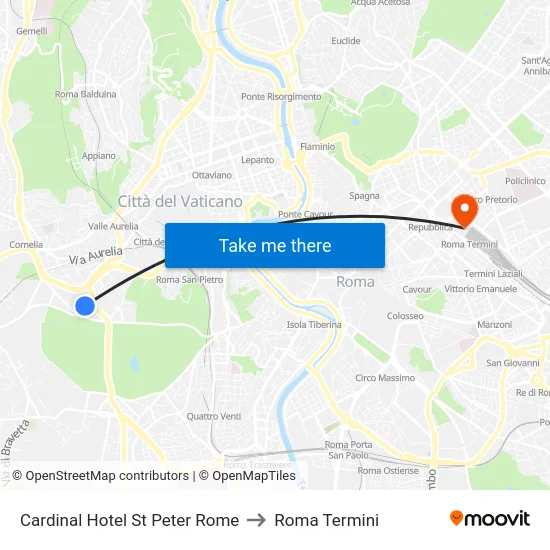 Cardinal Hotel St Peter Rome to Roma Termini map