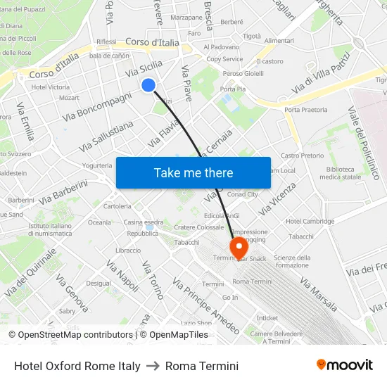 Hotel Oxford Rome Italy to Roma Termini map