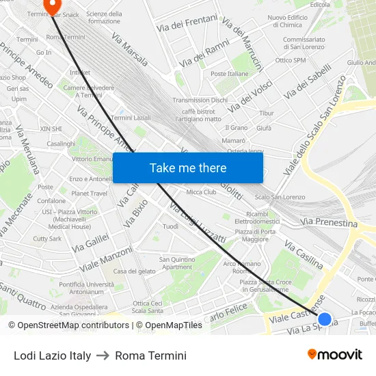 Lodi Lazio Italy to Roma Termini map