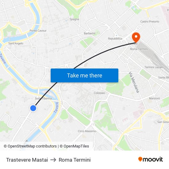 Trastevere Mastai to Roma Termini map