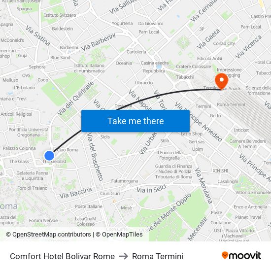 Comfort Hotel Bolivar Rome to Roma Termini map