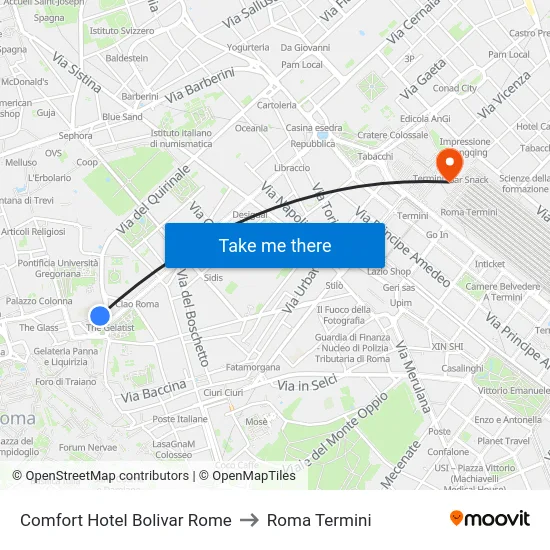 Comfort Hotel Bolivar Rome to Roma Termini map