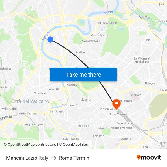 Mancini Lazio Italy to Roma Termini map