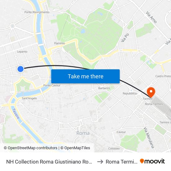 NH Collection Roma Giustiniano Rome to Roma Termini map