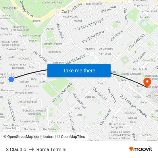 S Claudio to Roma Termini map