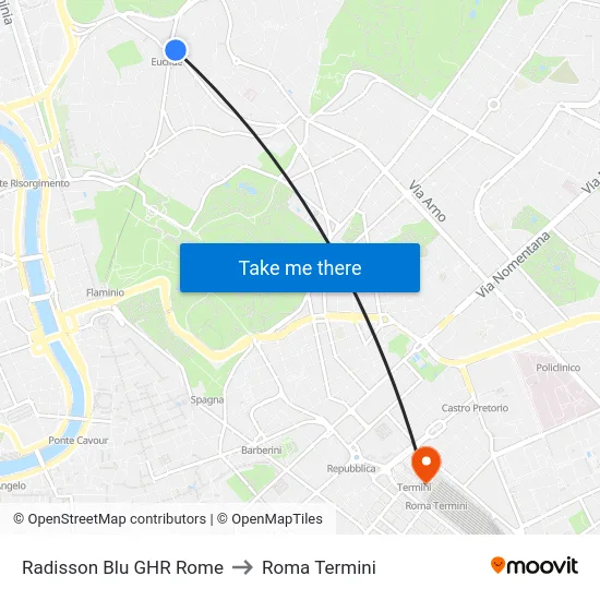 Radisson Blu GHR Rome to Roma Termini map