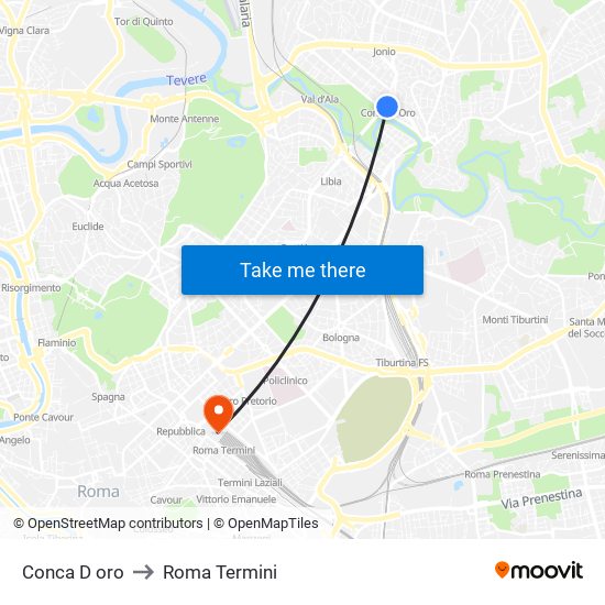 Conca D oro to Roma Termini map