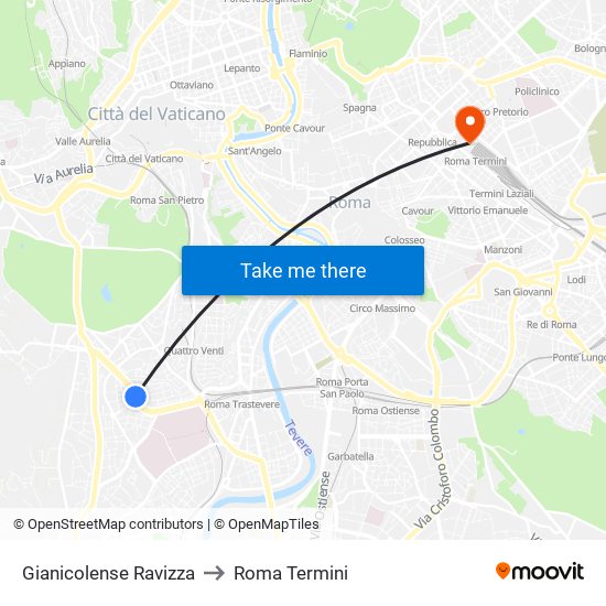 Gianicolense Ravizza to Roma Termini map