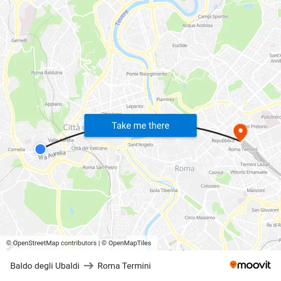 Baldo degli Ubaldi to Roma Termini map