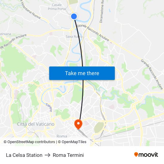 La Celsa Station to Roma Termini map