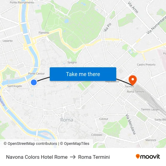 Navona Colors Hotel Rome to Roma Termini map