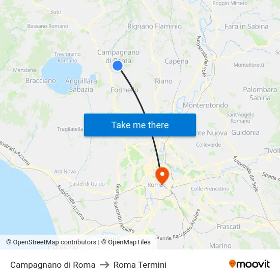 Campagnano di Roma to Roma Termini map