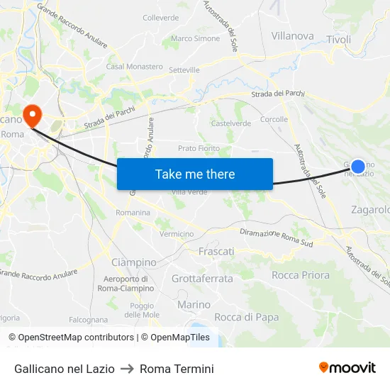 Gallicano nel Lazio to Roma Termini map