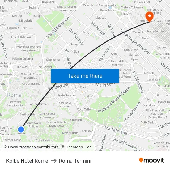 Kolbe Hotel Rome to Roma Termini map