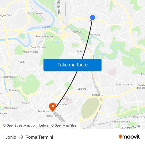Jonio to Roma Termini map