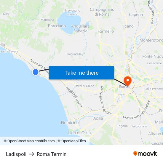 Ladispoli to Roma Termini map