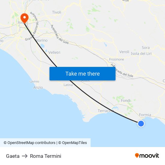 Gaeta to Roma Termini map