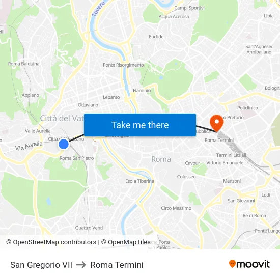 San Gregorio VII to Roma Termini map