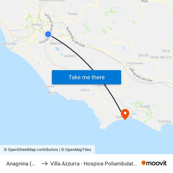 Anagnina (Ma) to Villa Azzurra - Hospice Poliambulatorio map