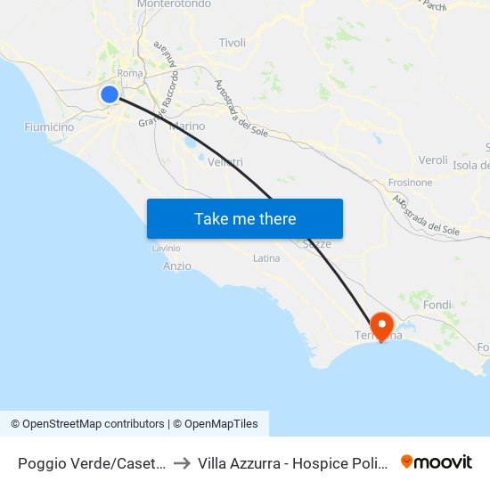 Poggio Verde/Casetta Mattei to Villa Azzurra - Hospice Poliambulatorio map