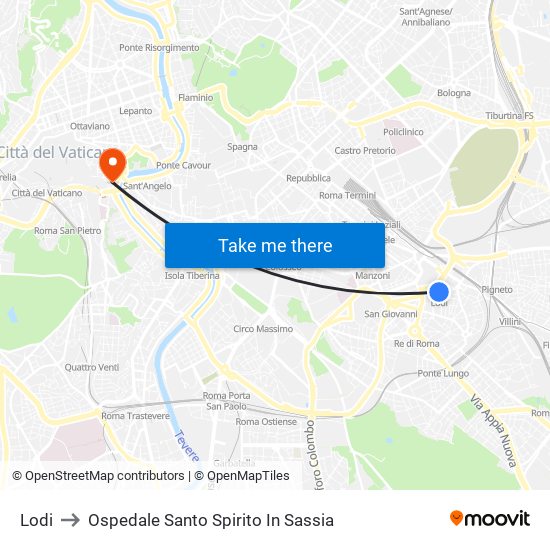 Lodi to Ospedale Santo Spirito In Sassia map