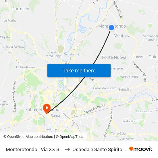 Monterotondo | Via XX Settembre to Ospedale Santo Spirito In Sassia map