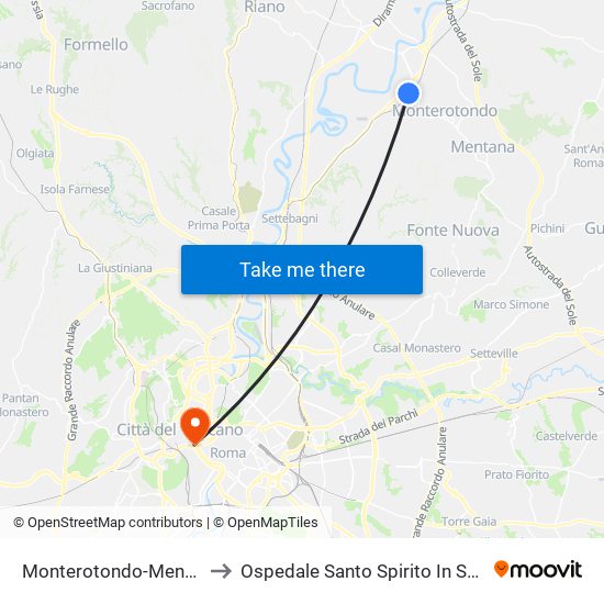 Monterotondo-Mentana to Ospedale Santo Spirito In Sassia map