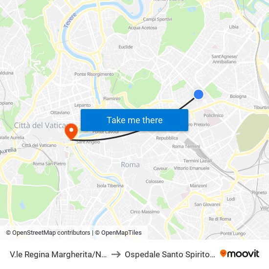 V.le Regina Margherita/Nomentana to Ospedale Santo Spirito In Sassia map