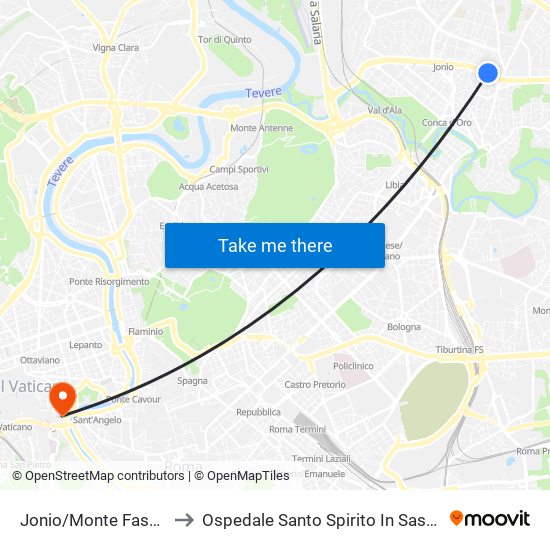 Jonio/Monte Fascia to Ospedale Santo Spirito In Sassia map