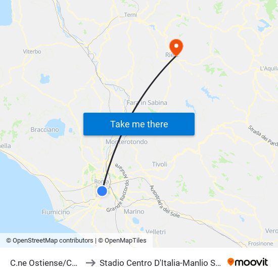C.ne Ostiense/Caffaro to Stadio Centro D'Italia-Manlio Scopigno map