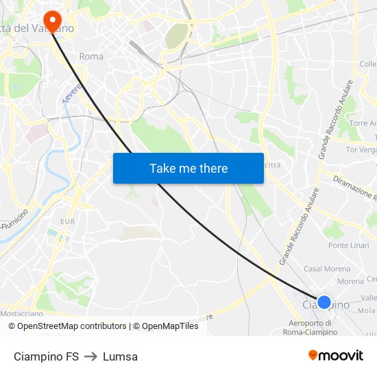 Ciampino FS to Lumsa map
