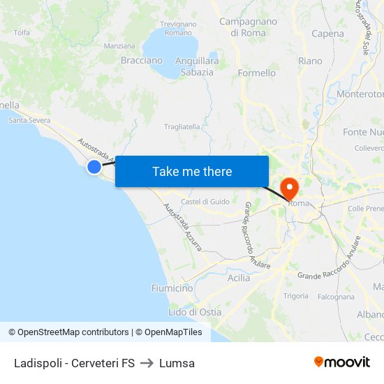 Ladispoli - Cerveteri FS to Lumsa map