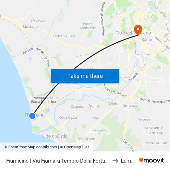 Fiumicino | Via Fiumara Tempio Della Fortuna to Lumsa map