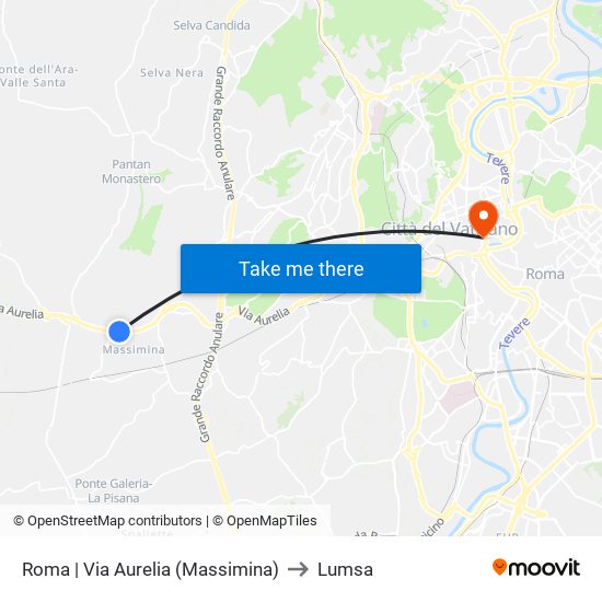 Roma | Via Aurelia (Massimina) to Lumsa map